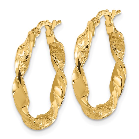 3mm Gold Textured Twisted Hoop Earrings