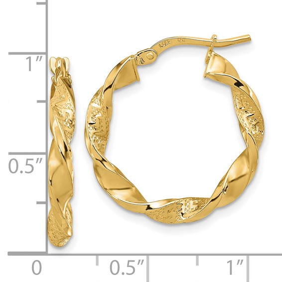 3mm Gold Textured Twisted Hoop Earrings