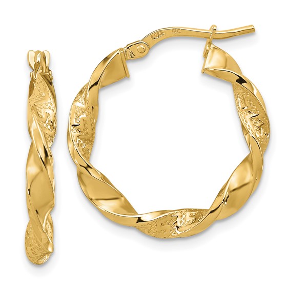 3mm Gold Textured Twisted Hoop Earrings