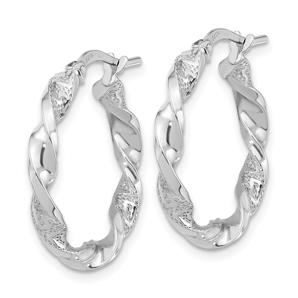 14k White Gold Polished and Textured Twisted Hoop Earrings (TF1969W)
