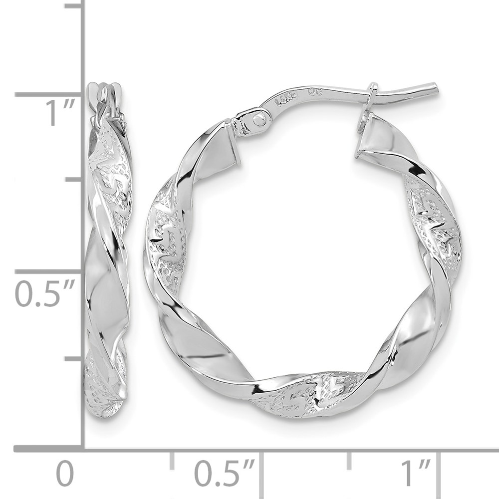 14k White Gold Polished and Textured Twisted Hoop Earrings (TF1969W)