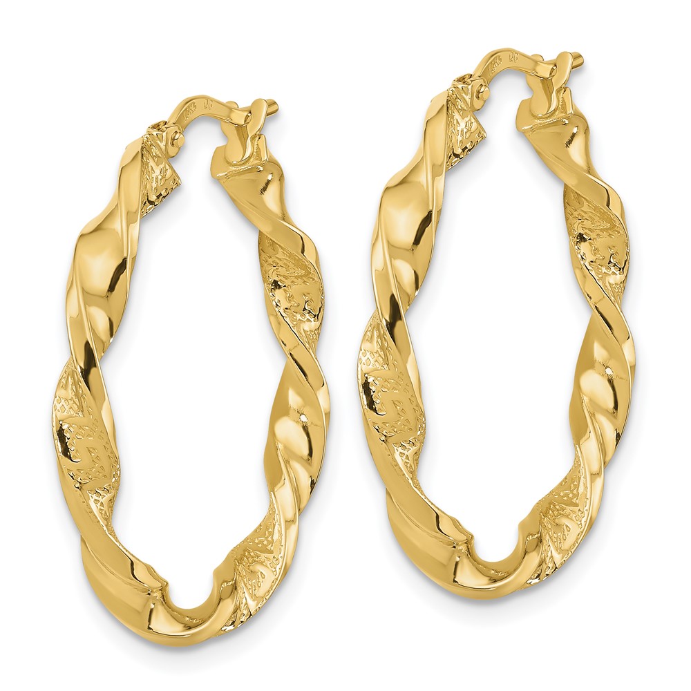 14k Polished and Textured Twisted Hoop Earrings (TF1970)
