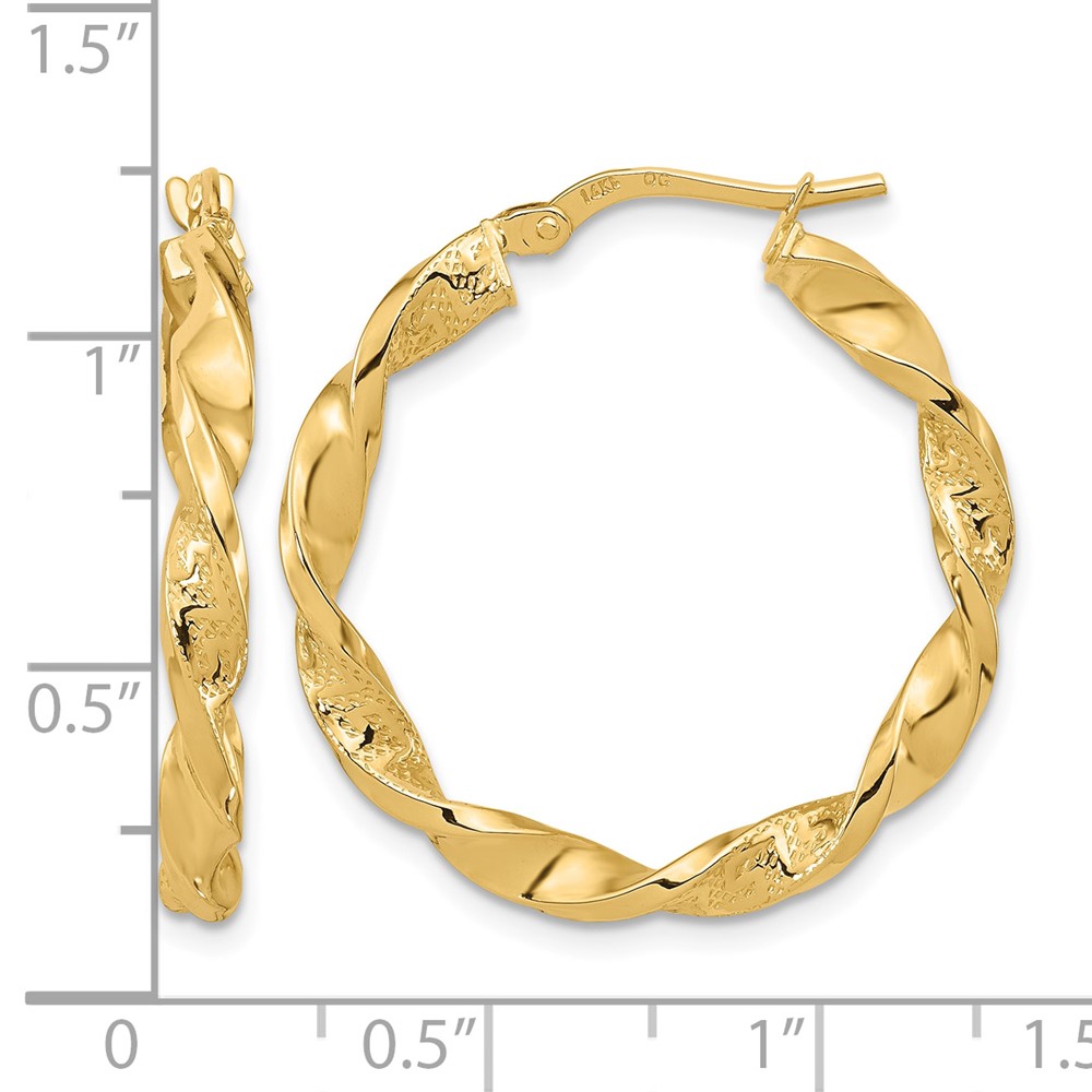 14k Polished and Textured Twisted Hoop Earrings (TF1970)