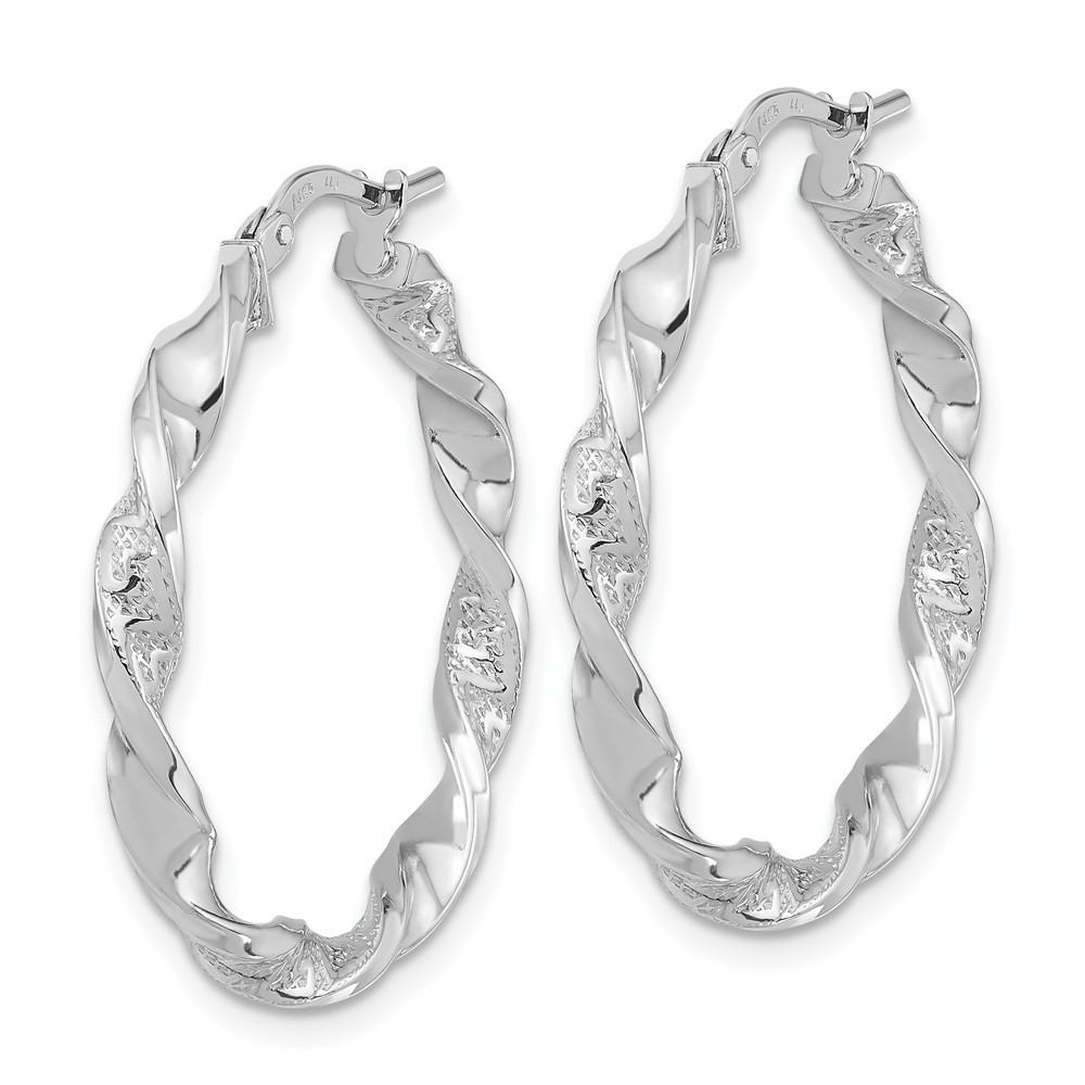 14k White Gold Polished and Textured Twisted Hoop Earrings (TF1970W)