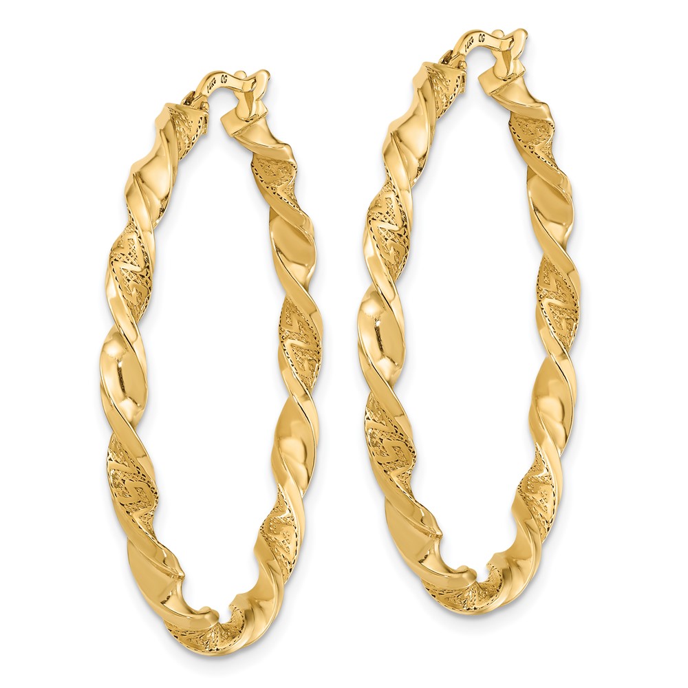 14K Polished and Textured Twisted Hoop Earrings (TF1971)