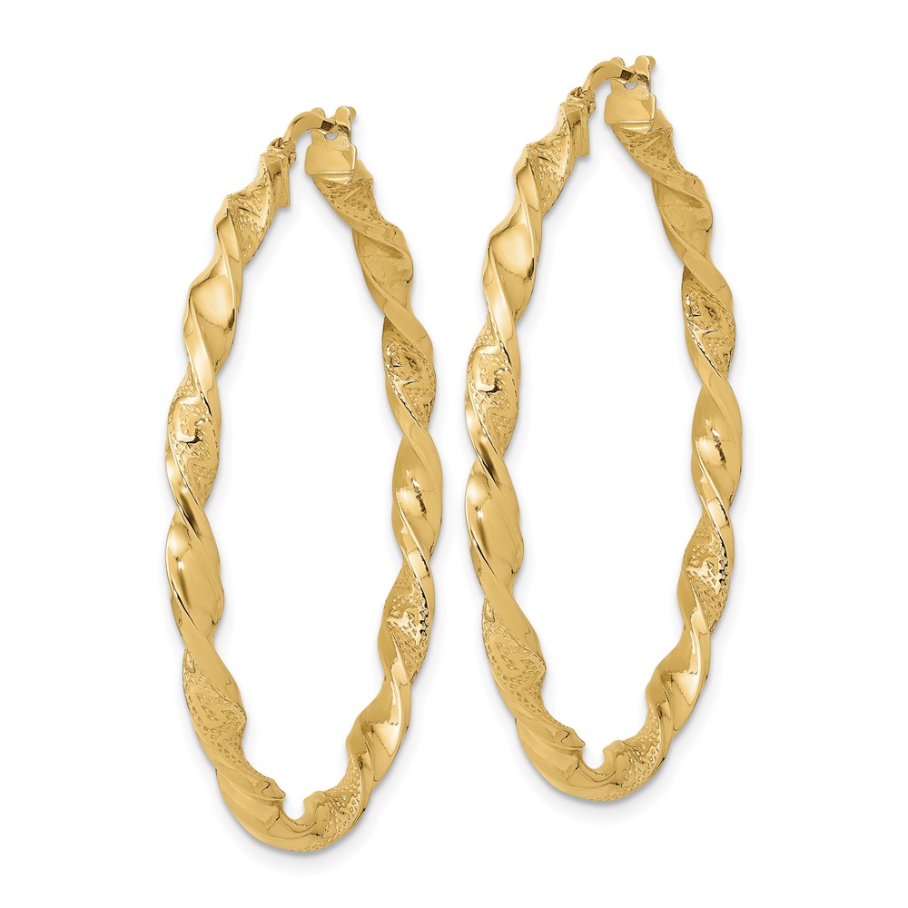 14K Polished and Textured Twisted Hoop Earrings (TF1972)