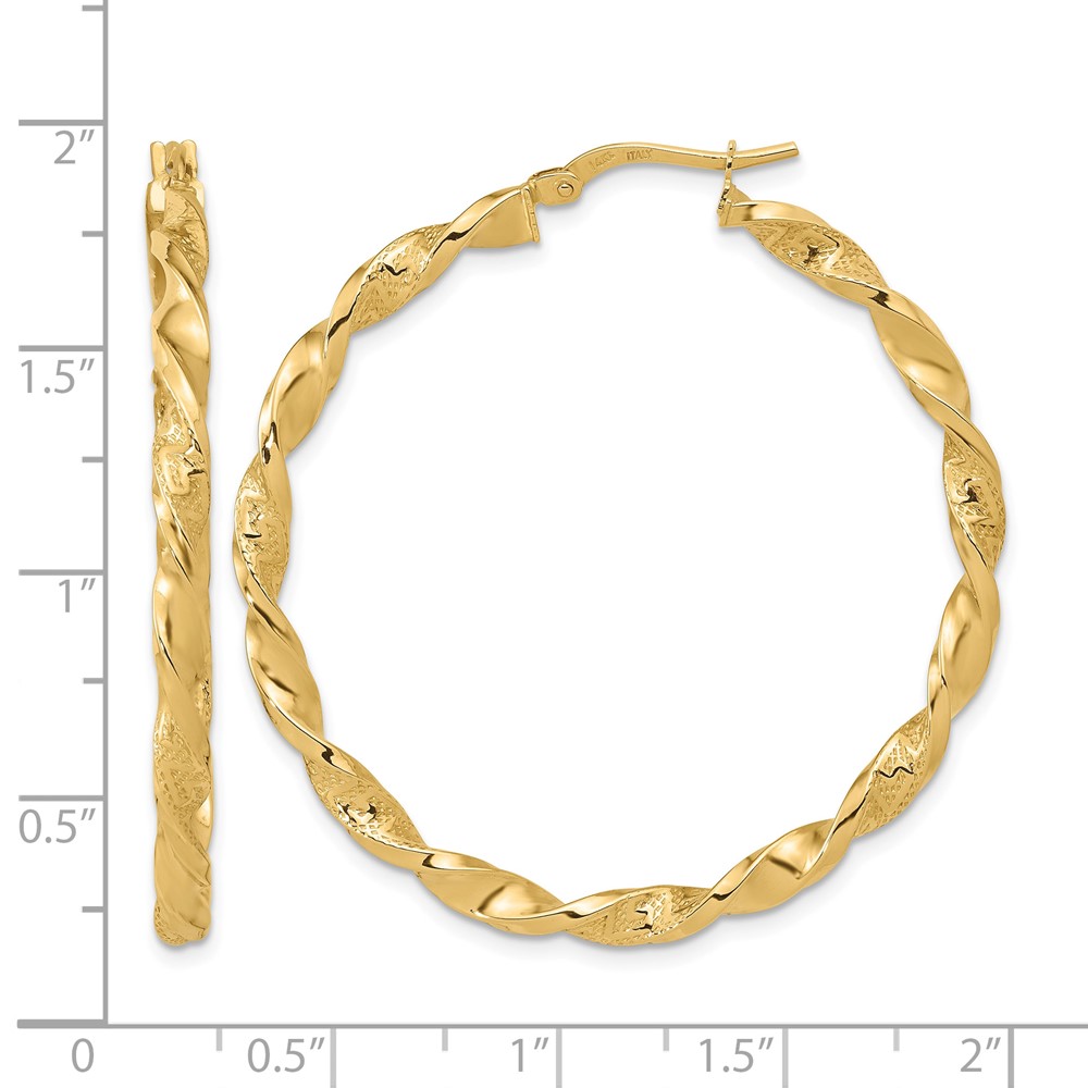 14K Polished and Textured Twisted Hoop Earrings (TF1972)