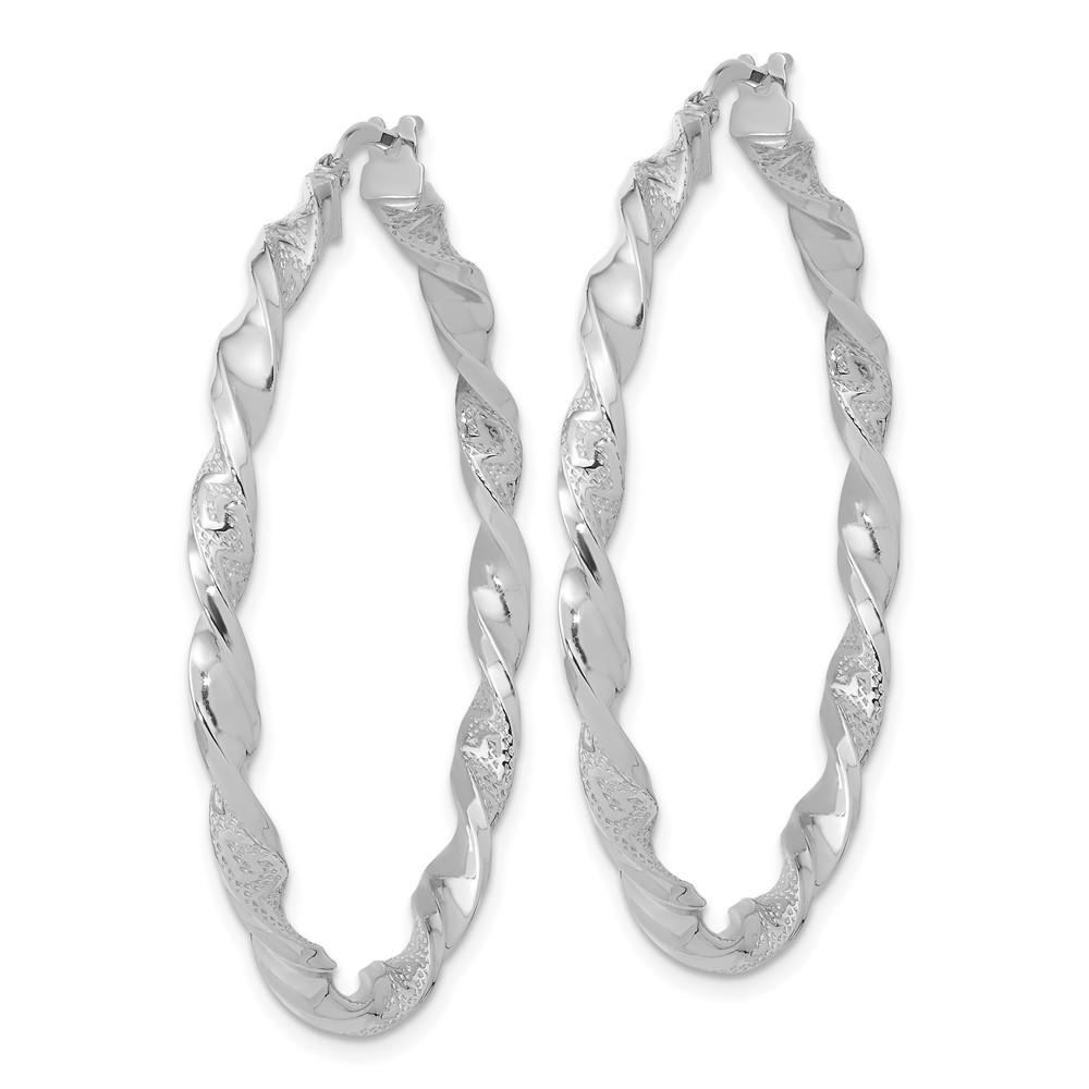 14k White Gold Polished and Textured Twisted Hoop Earrings (TF1972W)