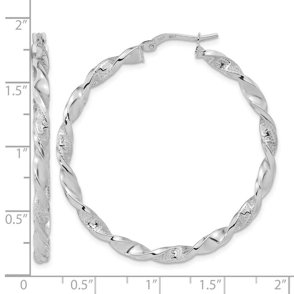 14k White Gold Polished and Textured Twisted Hoop Earrings (TF1972W)