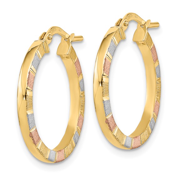 2mm Gold with White & Rose Rhodium Hoop Earrings
