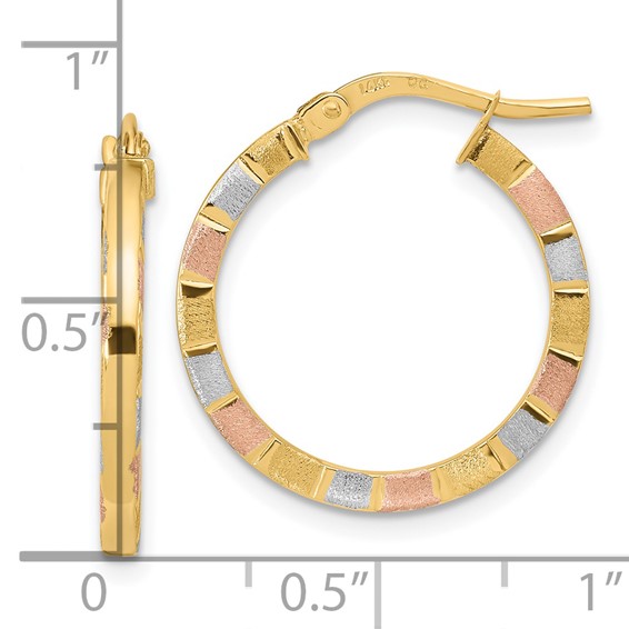 2mm Gold with White & Rose Rhodium Hoop Earrings