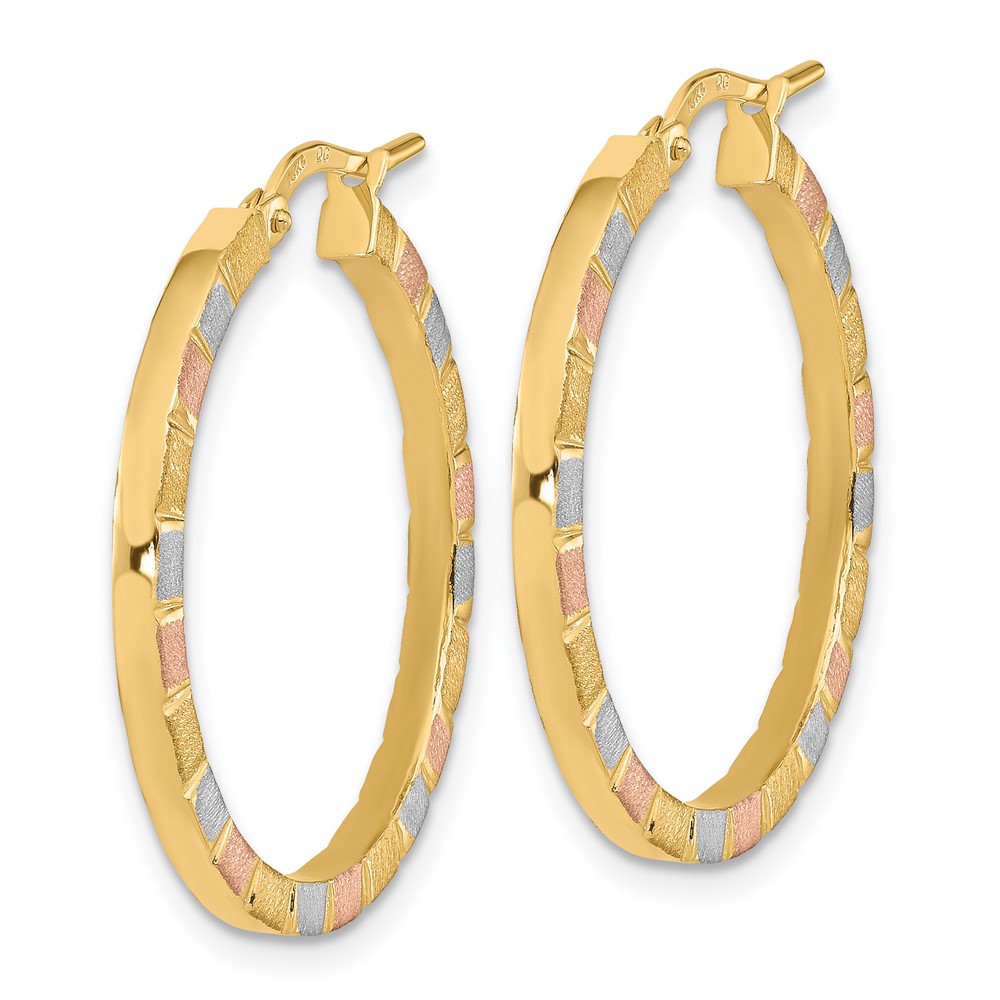 14k w/White & Rose Rhodium Polished & Satin Hoop Earrings (TF1974)