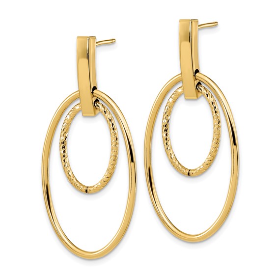 Gold Diamond-cut Oval Dangle Post Earrings