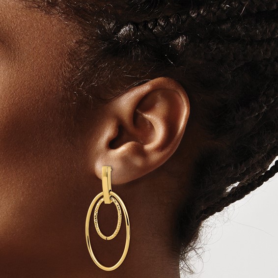 Gold Diamond-cut Oval Dangle Post Earrings