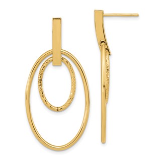 Gold Diamond-cut Oval Dangle Post Earrings