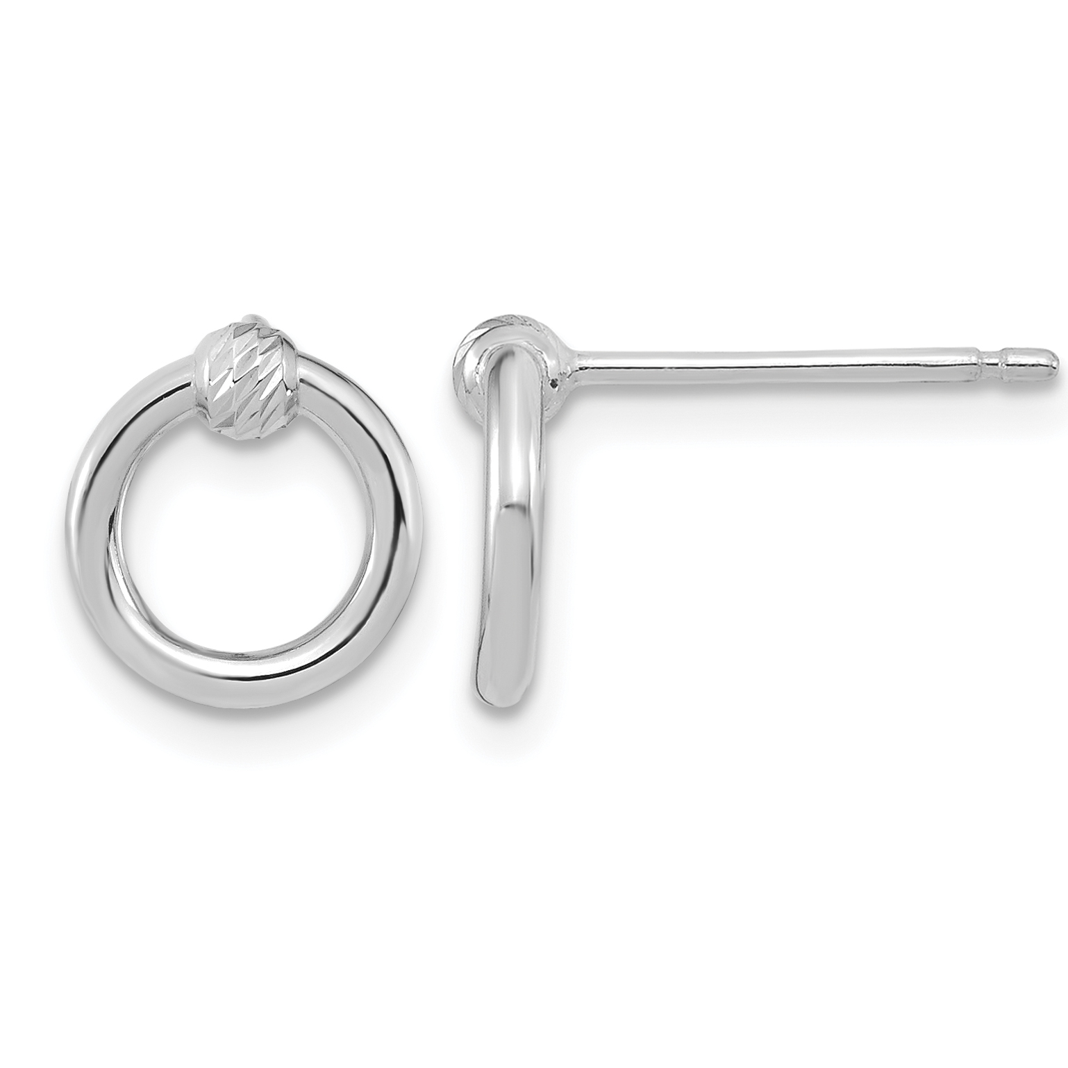 14k White Gold Polished D/C Circle Post Earrings (TF1984W)