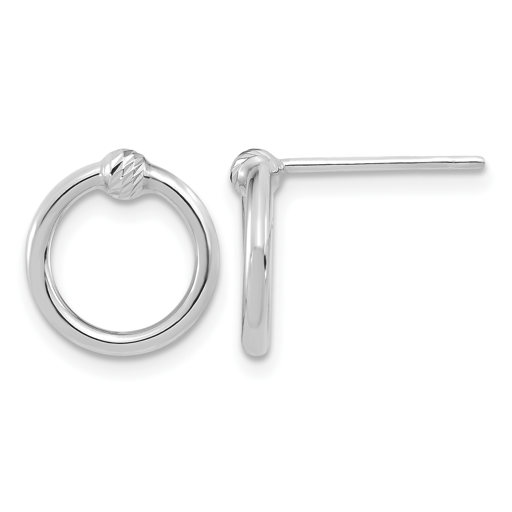 14k White Gold Polished & D/C Circle Post Earrings (TF1986W)