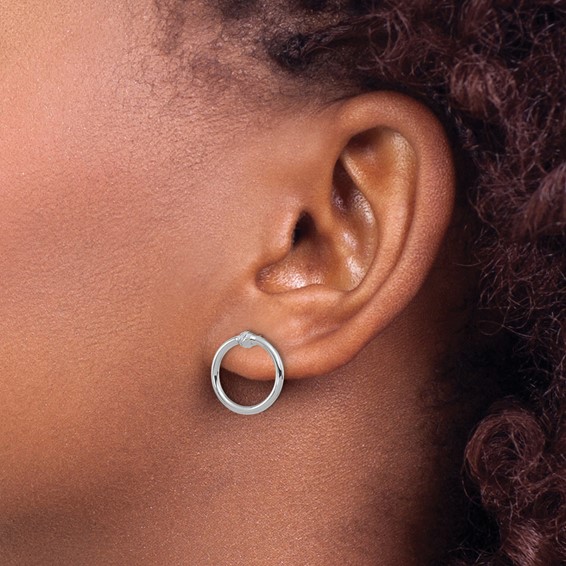 14k White Gold Polished & D/C Circle Post Earrings