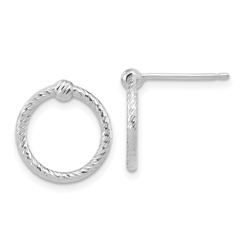14k White Gold Polished & D/C Twisted Circle Post Earrings (TF1989W)