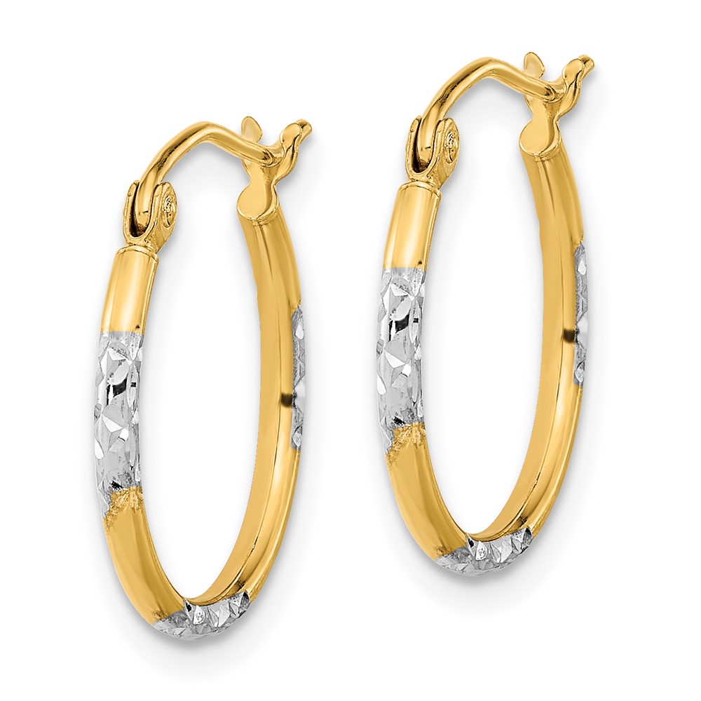 14K w/ White Rhodium Diamond Cut Hoop Earrings (TF1993)
