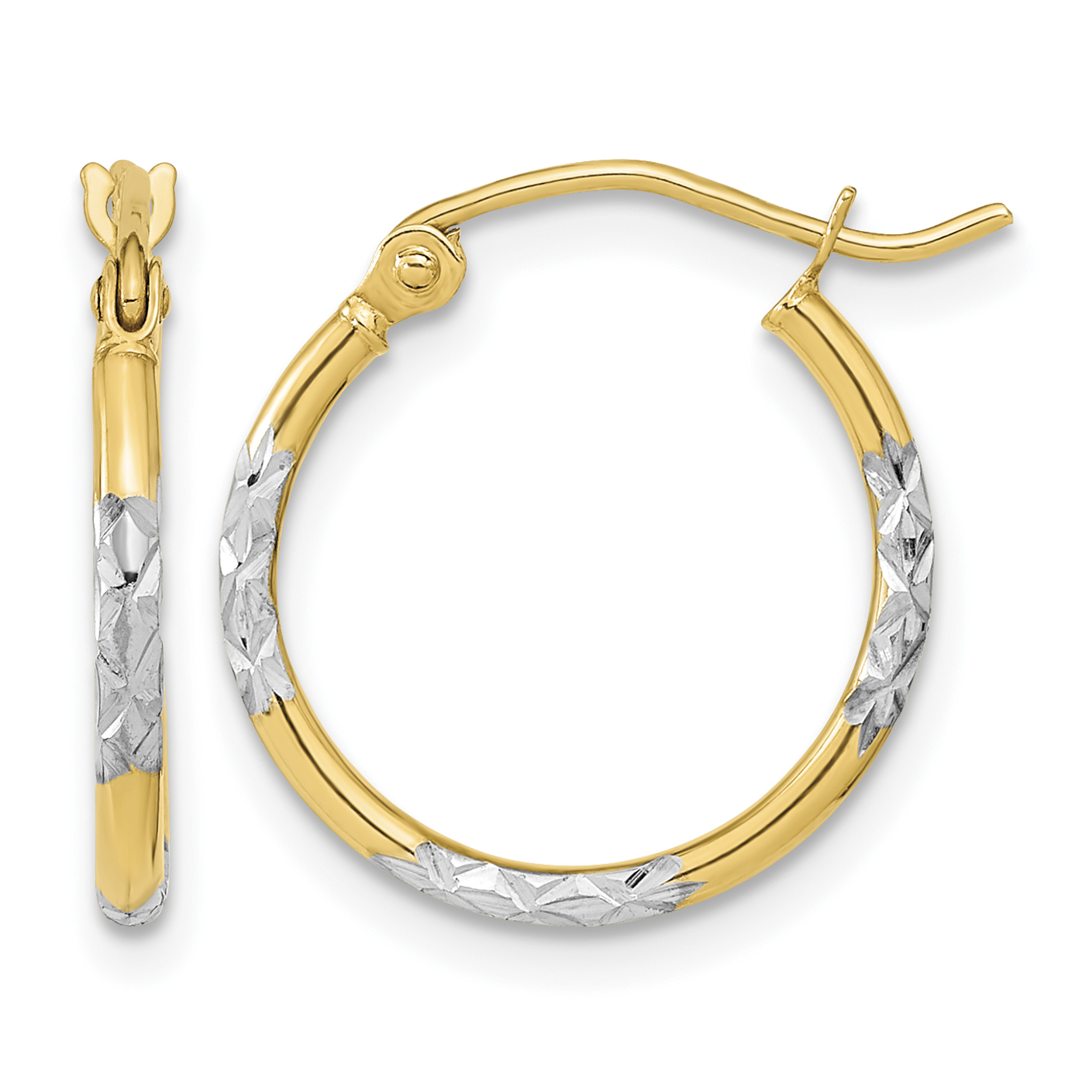 14K w/ White Rhodium Diamond Cut Hoop Earrings (TF1993)