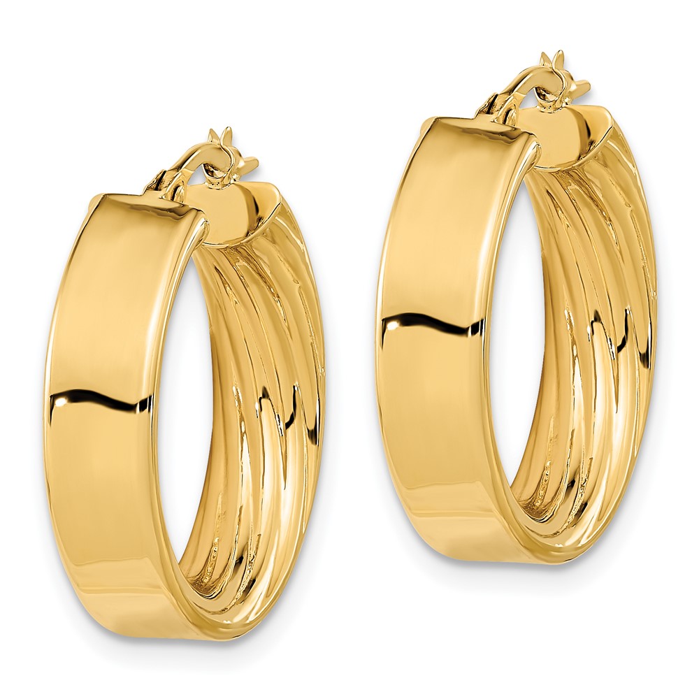 14K Polished and Textured Inside Hoop Earrings (TF1994)