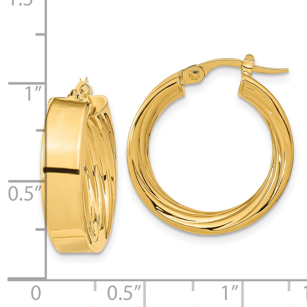 14K Polished and Textured Inside Hoop Earrings (TF1994)