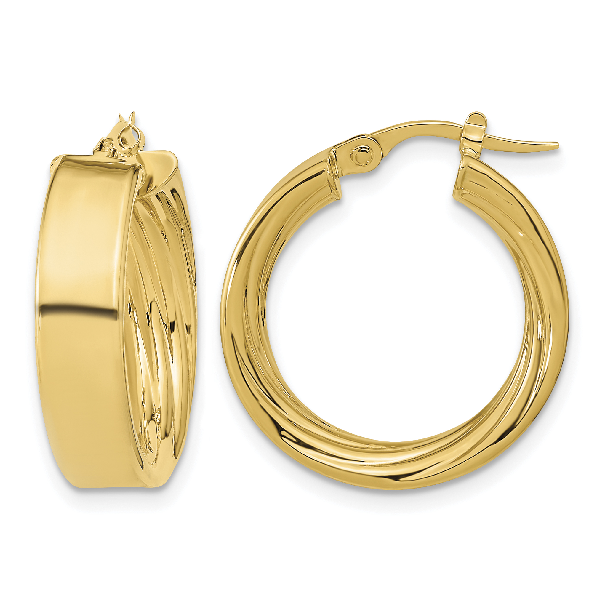14K Polished and Textured Inside Hoop Earrings (TF1994)