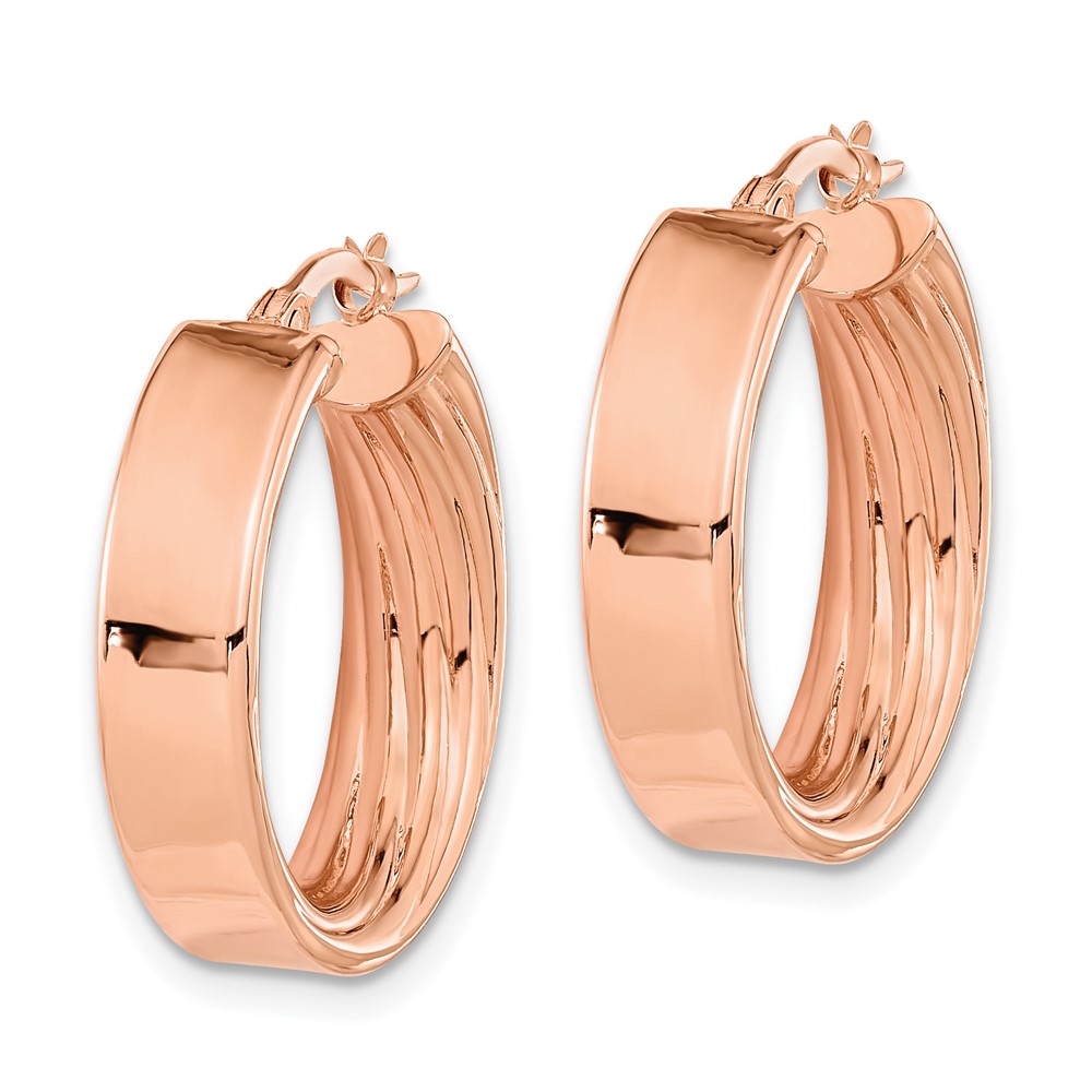 14K Rose Polished and Textured Inside Hoop Earrings (TF1994R)