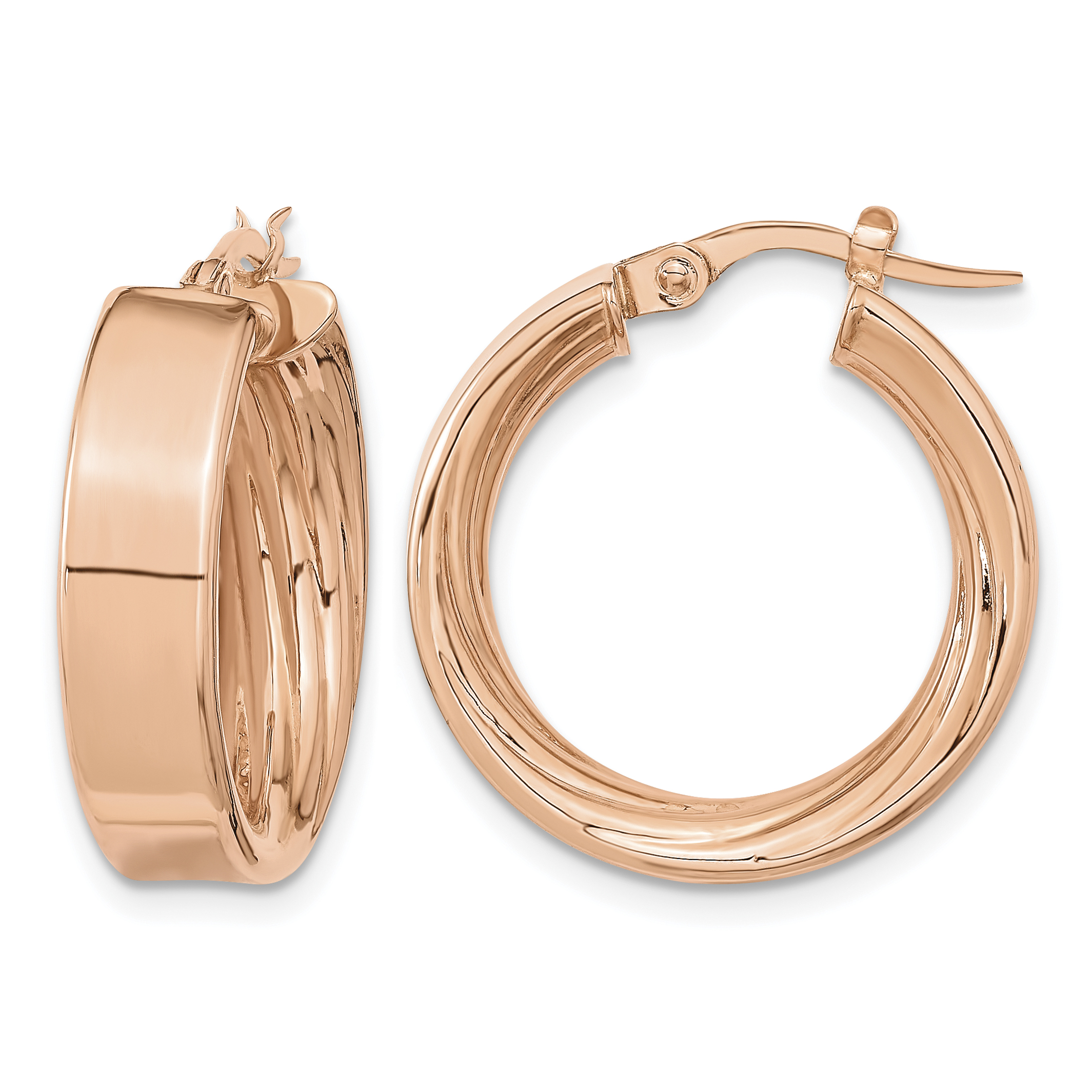 14K Rose Polished and Textured Inside Hoop Earrings (TF1994R)