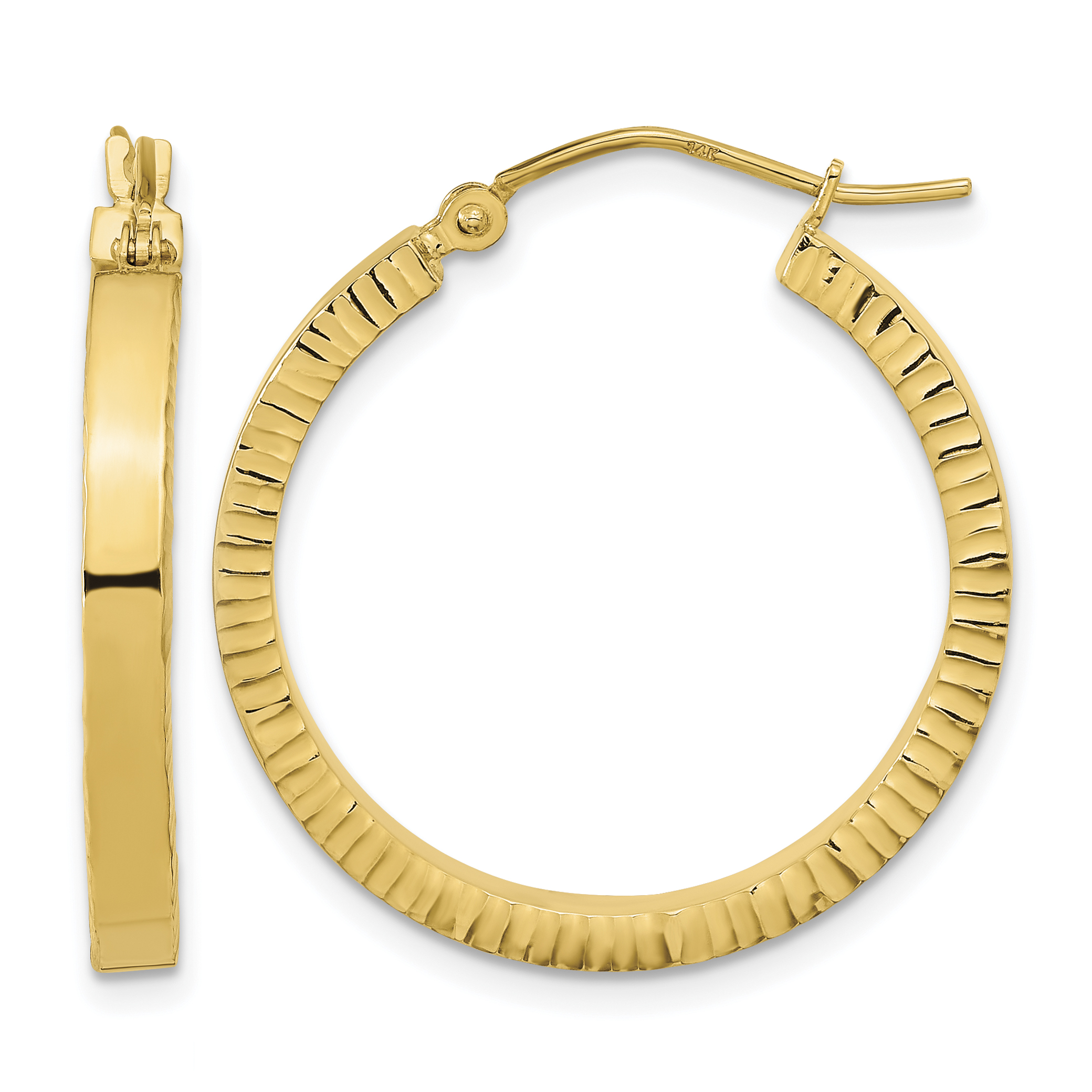 14K Polished and Textured Sides Hoop Earrings (TF1995)