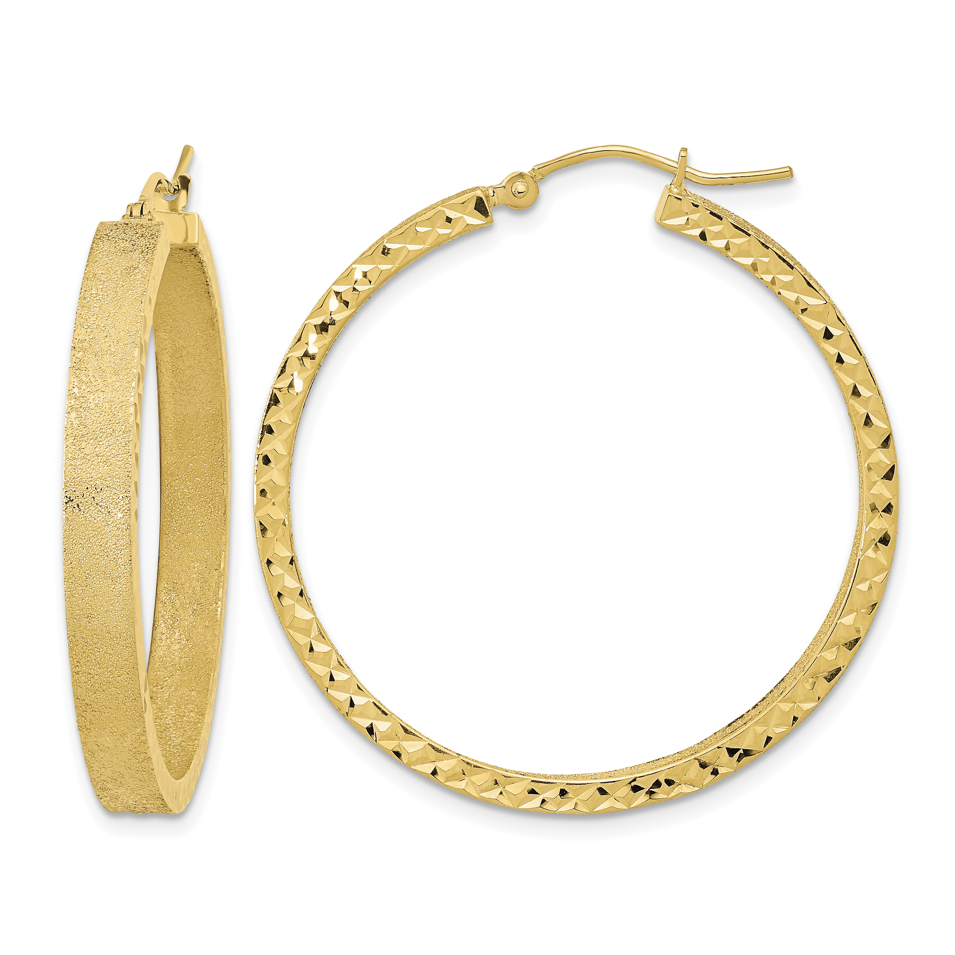 14K Satin and Diamond-cut Hoop Earrings (TF1996)