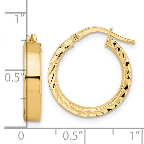 14K 4x18mm Polished with Diamond-Cut Edge Tube Hoop Earrings