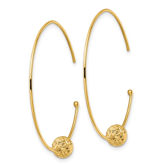 14K Wire Hoops Diamond-cut Bead Earrings