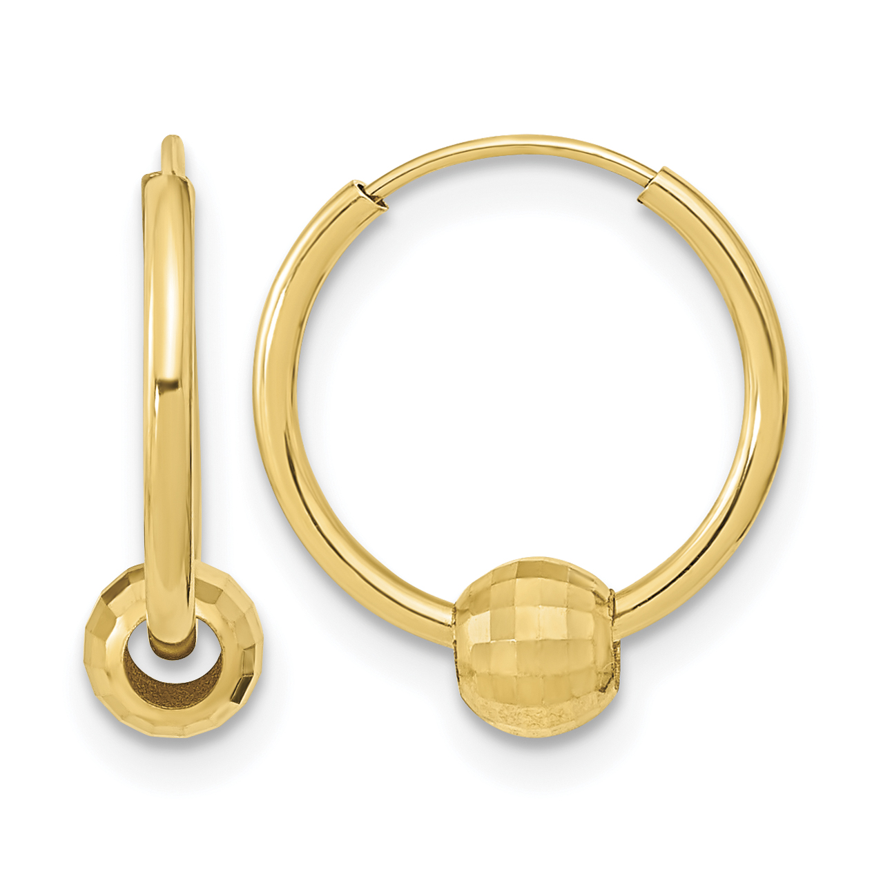 14K Polished with Diamond Cut Ball Hoop Earrings (TF2007)