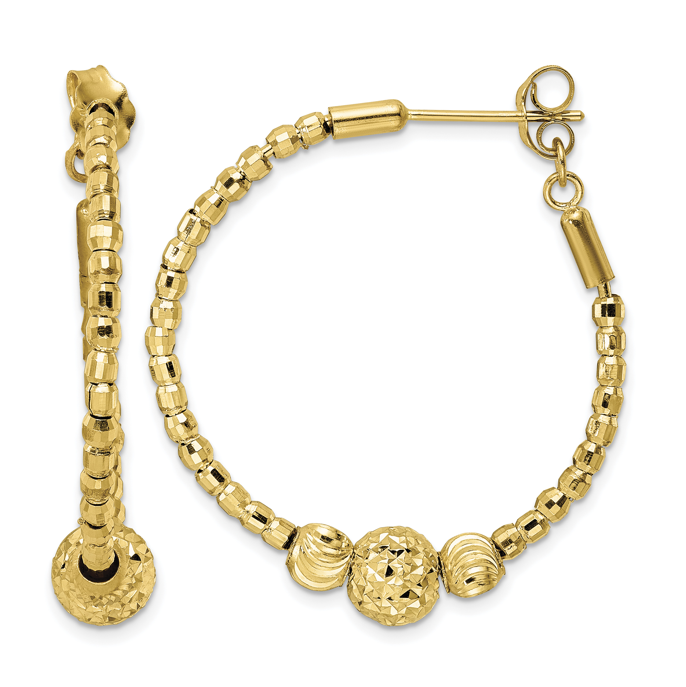 14K Diamond-cut Hoop Beaded Earrings (TF2008)
