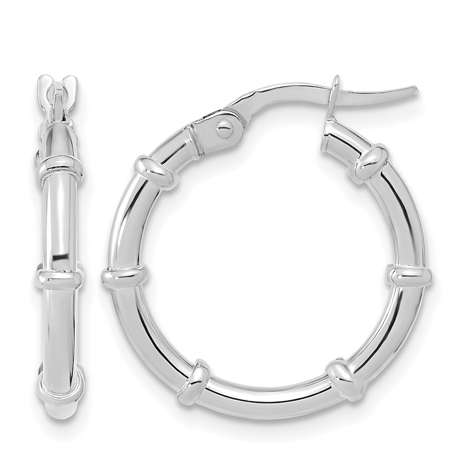 14K White Polished Fancy Hoop Earrings (TF2009W)