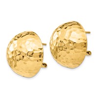 14K 22mm Yellow Gold Hammered Half Ball Omega Back Post Earrings view 2