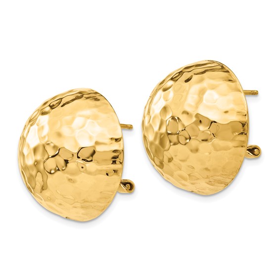 Gold Hammered Button Omega Back Earrings