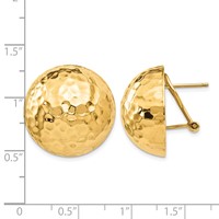 14K 22mm Yellow Gold Hammered Half Ball Omega Back Post Earrings view 4