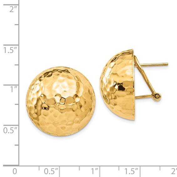 Gold Hammered Button Omega Back Earrings