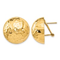 14K 22mm Yellow Gold Hammered Half Ball Omega Back Post Earrings view 1