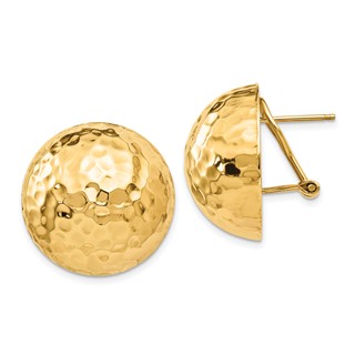 Gold Hammered Button Omega Back Earrings