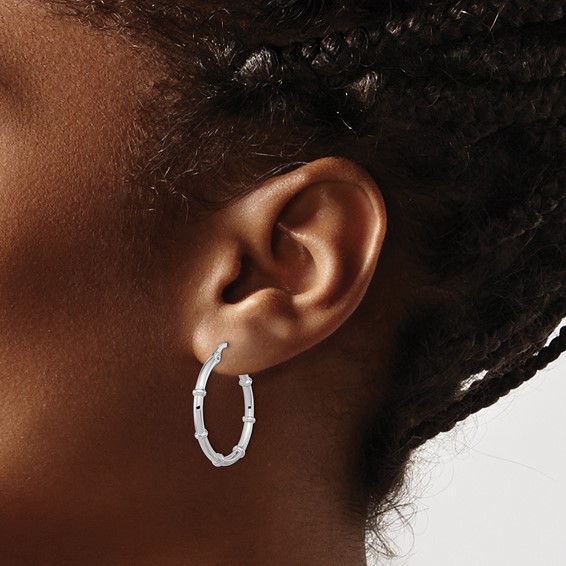 14K White Polished and Fancy Hoop Earrings
