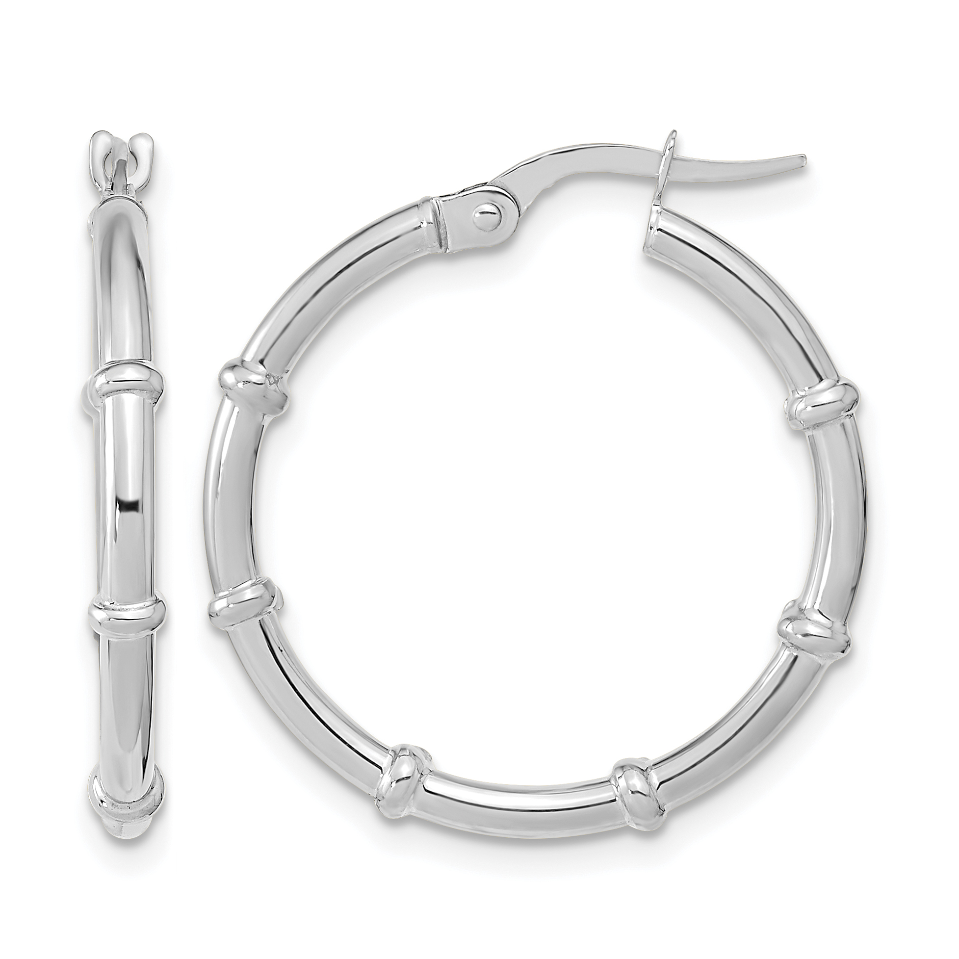 14K White Polished and Fancy Hoop Earrings (TF2010W)