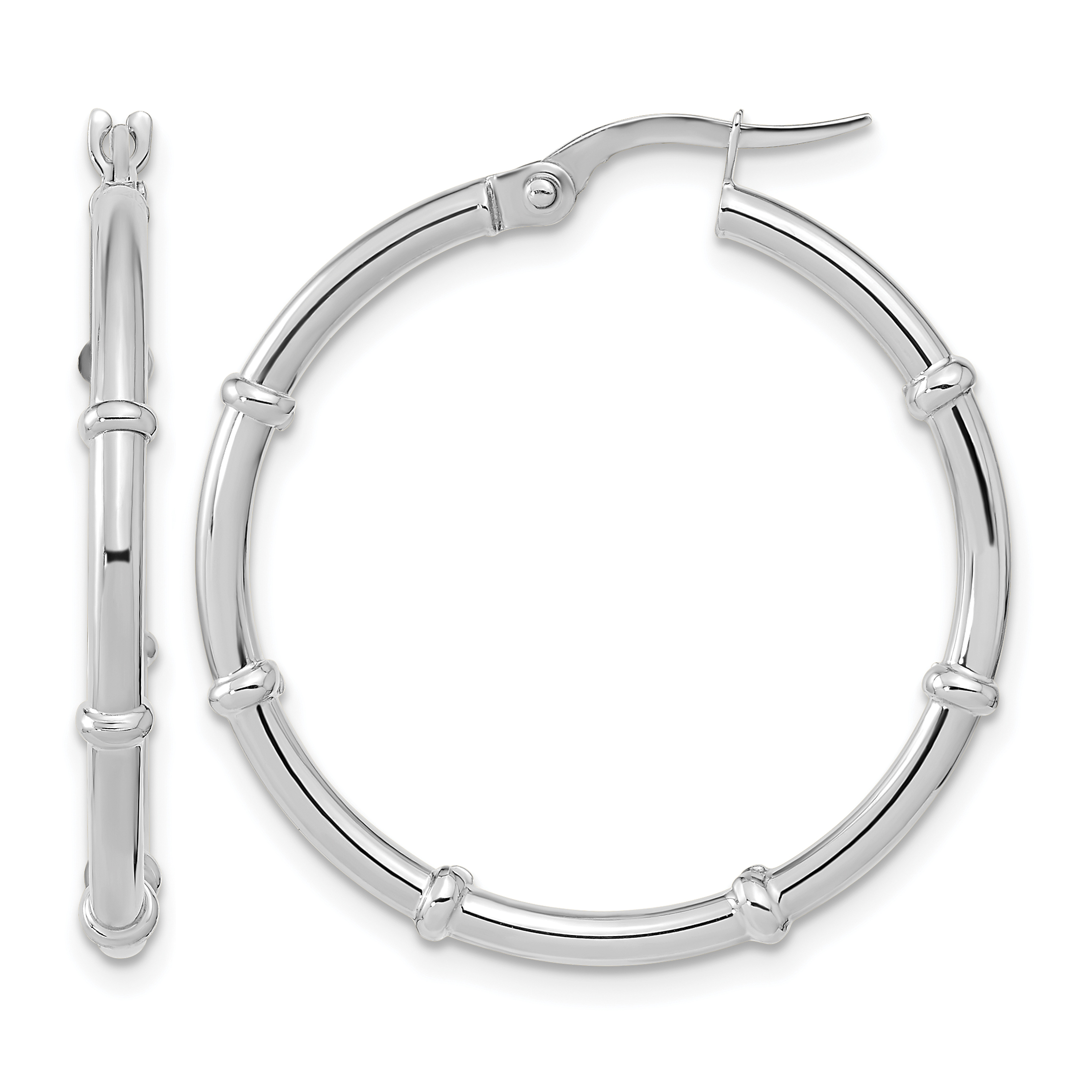 14K White Polished Fancy Hoop Earrings (TF2011W)