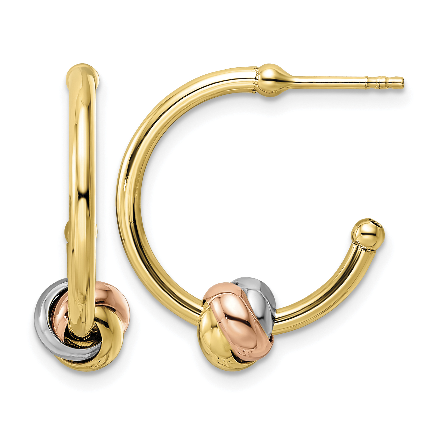 14k White and Rose Gold with Yellow Rhodium Knot J-Hoop Earrings (TF2012)