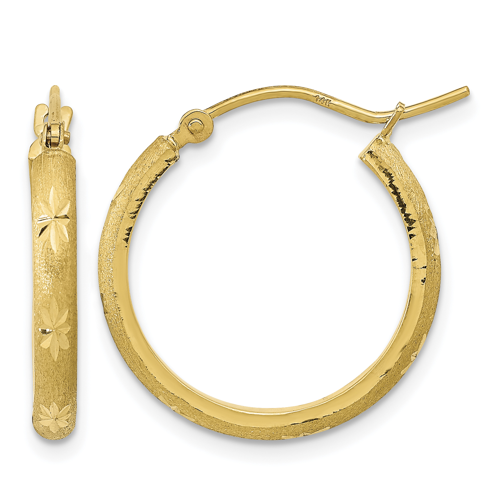 14K Polished and Satin Diamond-cut Hoop Earrings (TF2016)