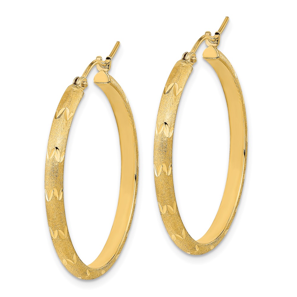 14K Polished and Satin Diamond-cut Hoop Earrings (TF2017)