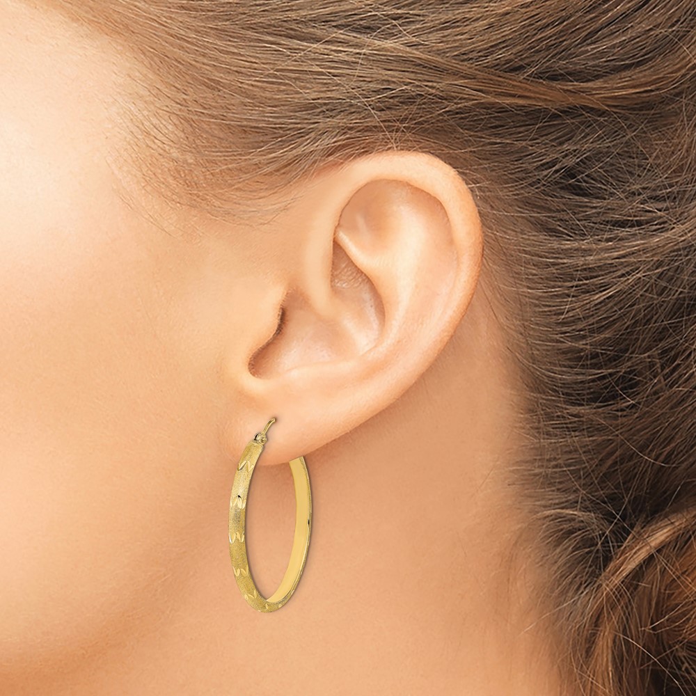 14K Polished and Satin Diamond-cut Hoop Earrings (TF2017)